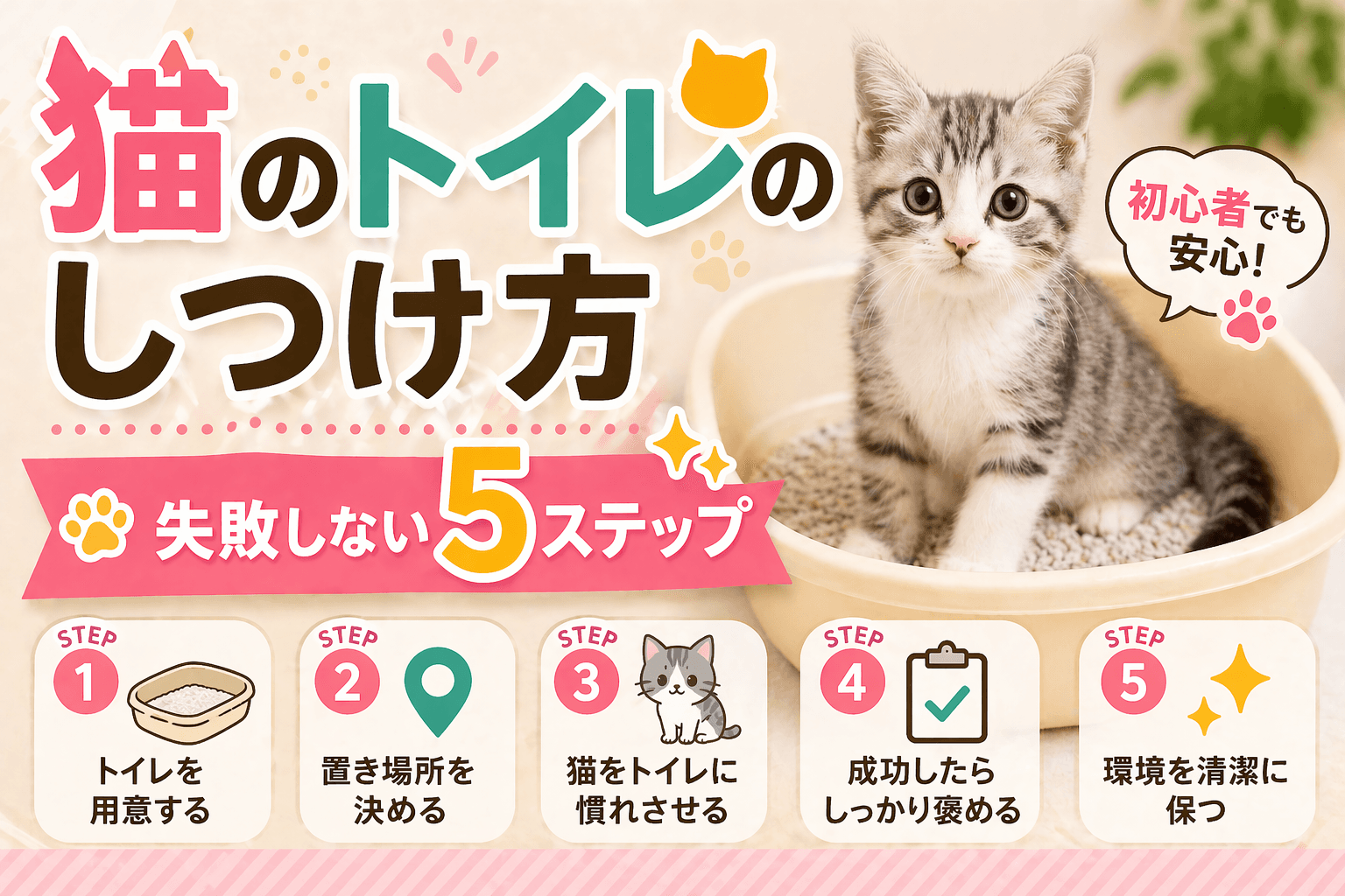 猫のトイレのしつけ方|失敗しない5ステップ