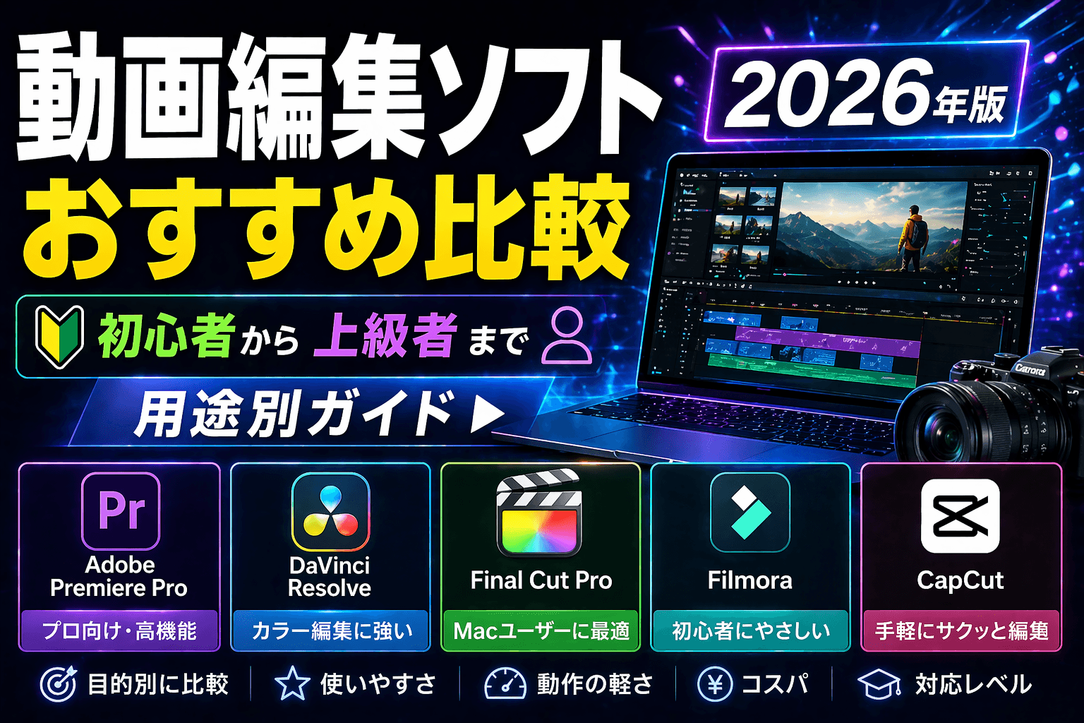 動画編集ソフトおすすめ比較2026|初心者から上級者まで用途別ガイド